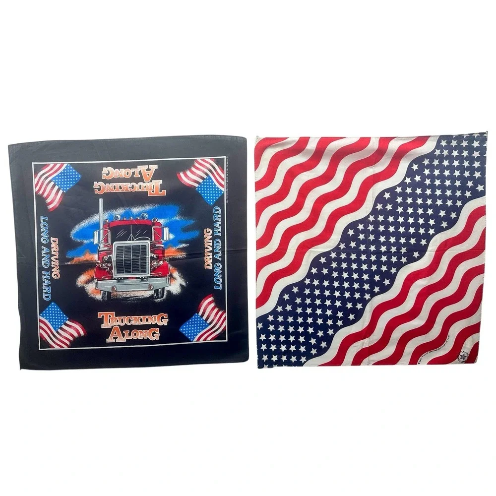 2-Vintage Driving Long & Hard Trucking Along Semi American‎ & US Flag Bandana